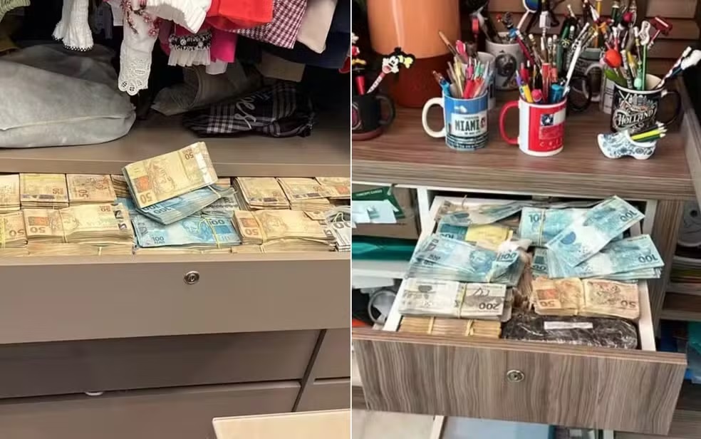 Mais de R$ 3 milhões foram encontrados em gavetas da casa de ex-prefeito na Bahia — Foto: Polícia Federal