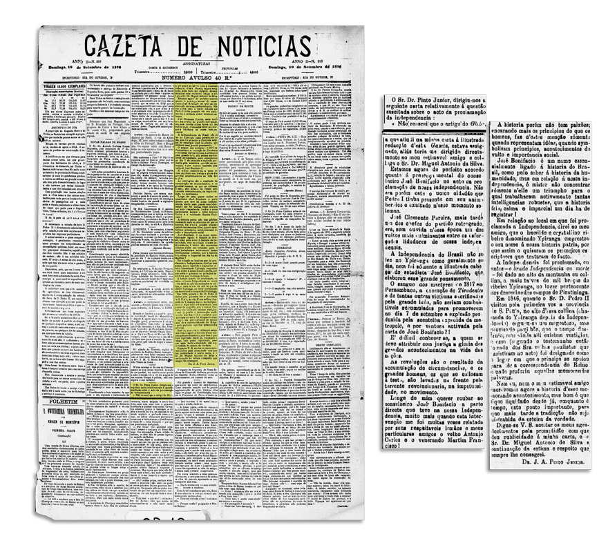 Pinto Jr. escreveu carta à Gazeta de Notícias a respeito do 7 de setembro.(Imagem: Reprodução/Hemeroteca Digital Brasileira)