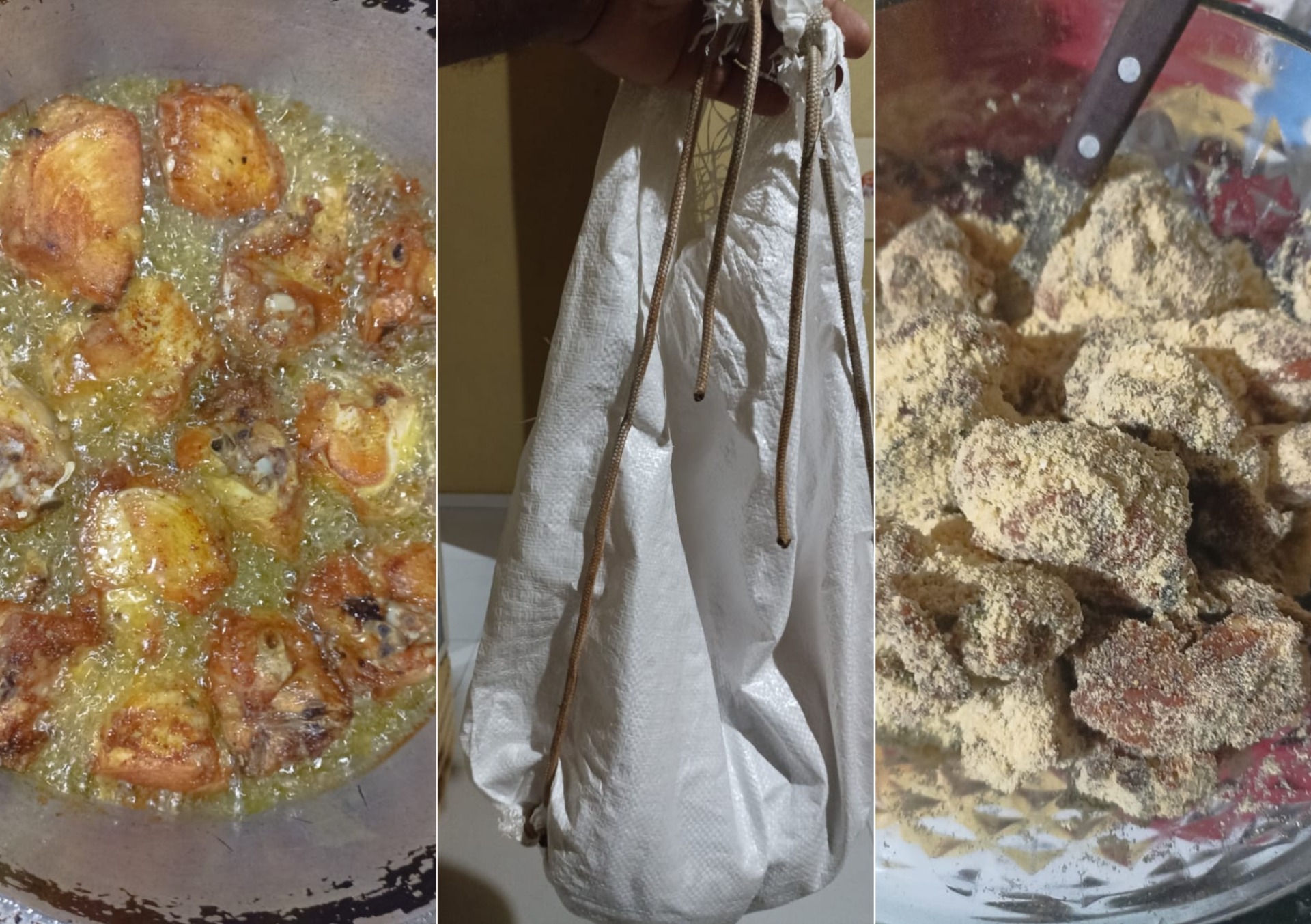 01 - Frango frito; 02 - Cachorra (saco); 03 - Frango Frito na farinha