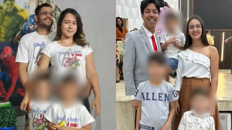 À esquerda, Yasmin e Cláudio. À direita, Isamara e Guilherme — Foto: Redes Sociais