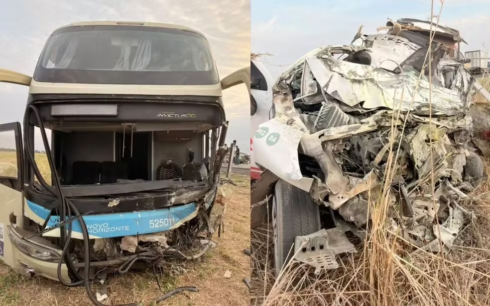 Ônibus e carro de funerária batem de frente e deixam dois mortos na BR-020, no oeste da Bahia — Foto: Reprodução/Redes Sociais