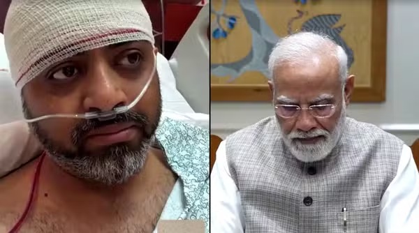 Piloto indiano Smit Machchhar, do voo FZ1073 da FlyDubai, conversa com o primeiro-ministro da Índia, Narendra Modi, por chamada de vídeo em 2 de outubro de 2026. — Foto: Divulgação/Gabinete do Narendra Modi